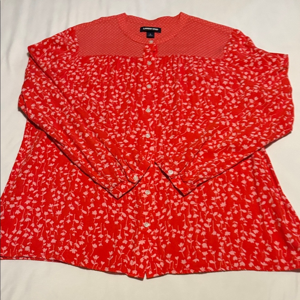 Lands' End Red Patterned Blouse